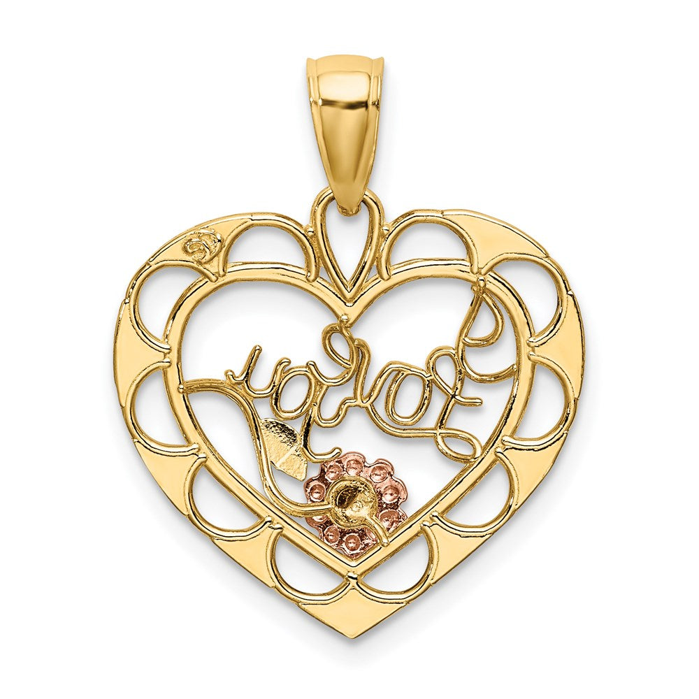 Million Charms 14K Two-Tone With White Rhodium-Plated I Love You In Heart With Flower Charm