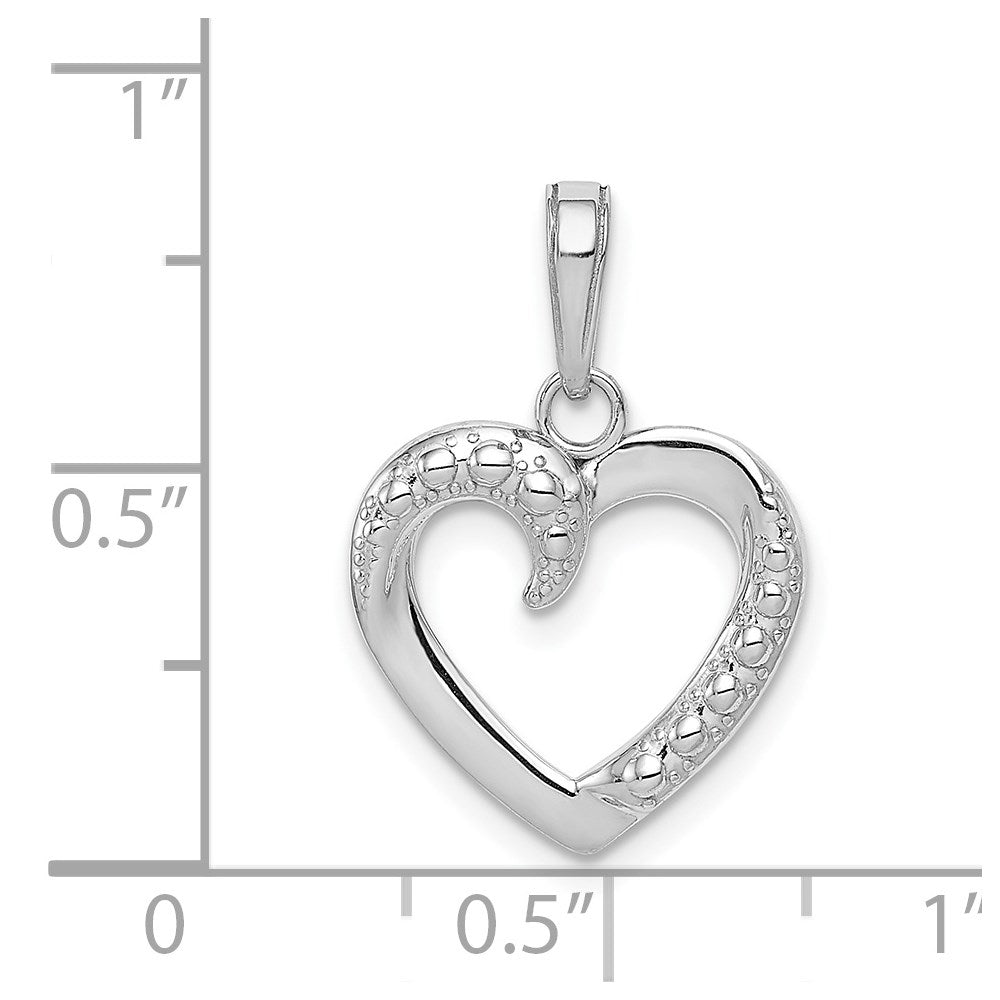 Million Charms 14K White Gold Themed Polished & Textured Heart Pendant