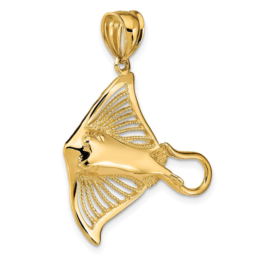 Million Charms 14K Yellow Gold Themed Polished & Cut-Out Beaded Accent Stingray Charm