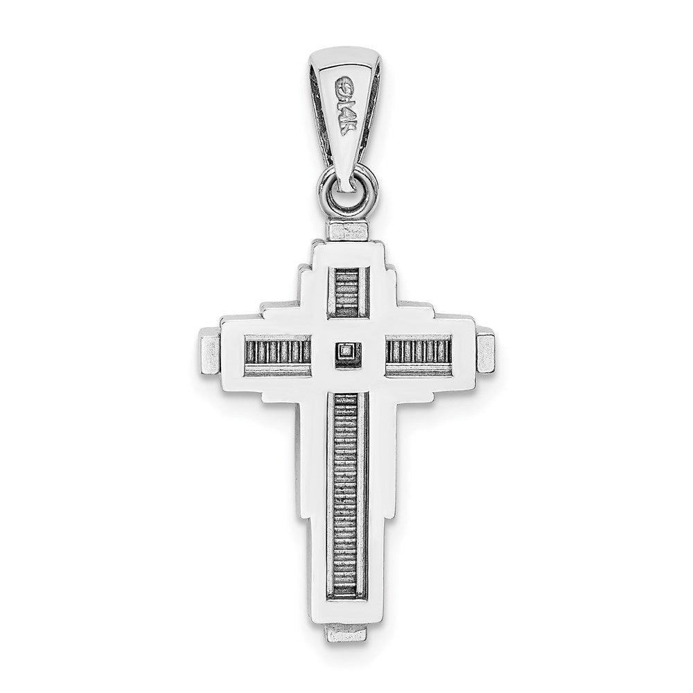 Million Charms 14K White Gold Themed Beaded Relgious Cross Pendant