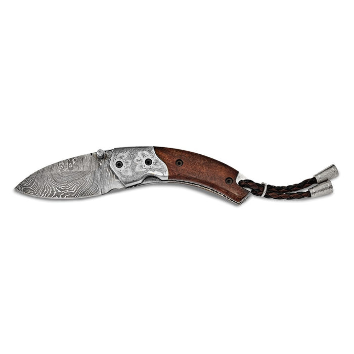 Damascus Steel 256 Layer Folding Blade Steel Guard Tali Wood Handle Knife