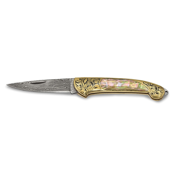 Damascus Steel 256 Layer Folding Blade Genuine Abalone Shell Handle Knife