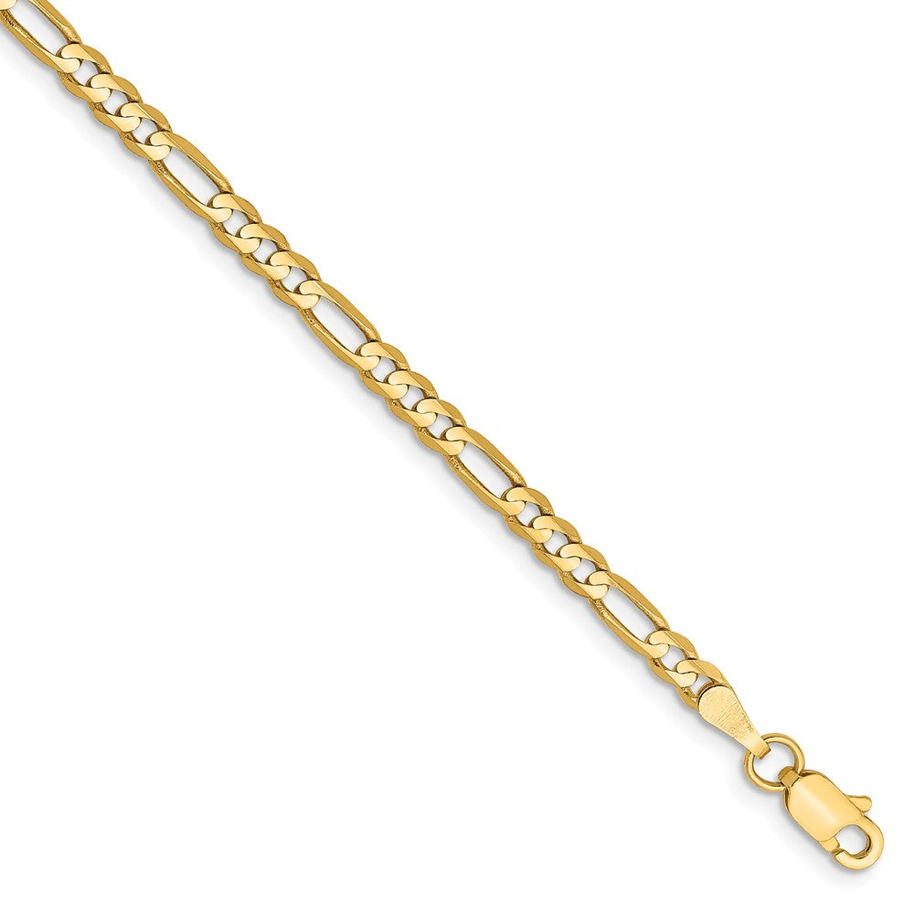 Million Charms 14k Yellow Gold 3mm Concave Open Figaro Chain, Chain Length: 7 inches