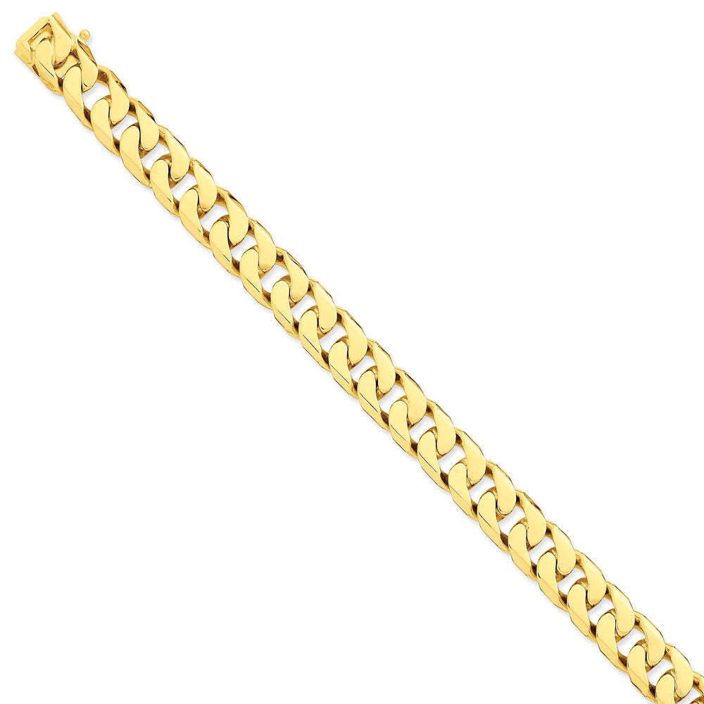 Million Charms 14k Yellow Gold 10.6mm Hand-polished Flat Beveled Curb Link Bracelet, Chain Length: 8 inches