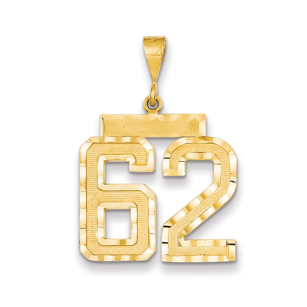 Million Charms 14K Yellow Gold Themed Large Diamond-Cut Number 62 Charm