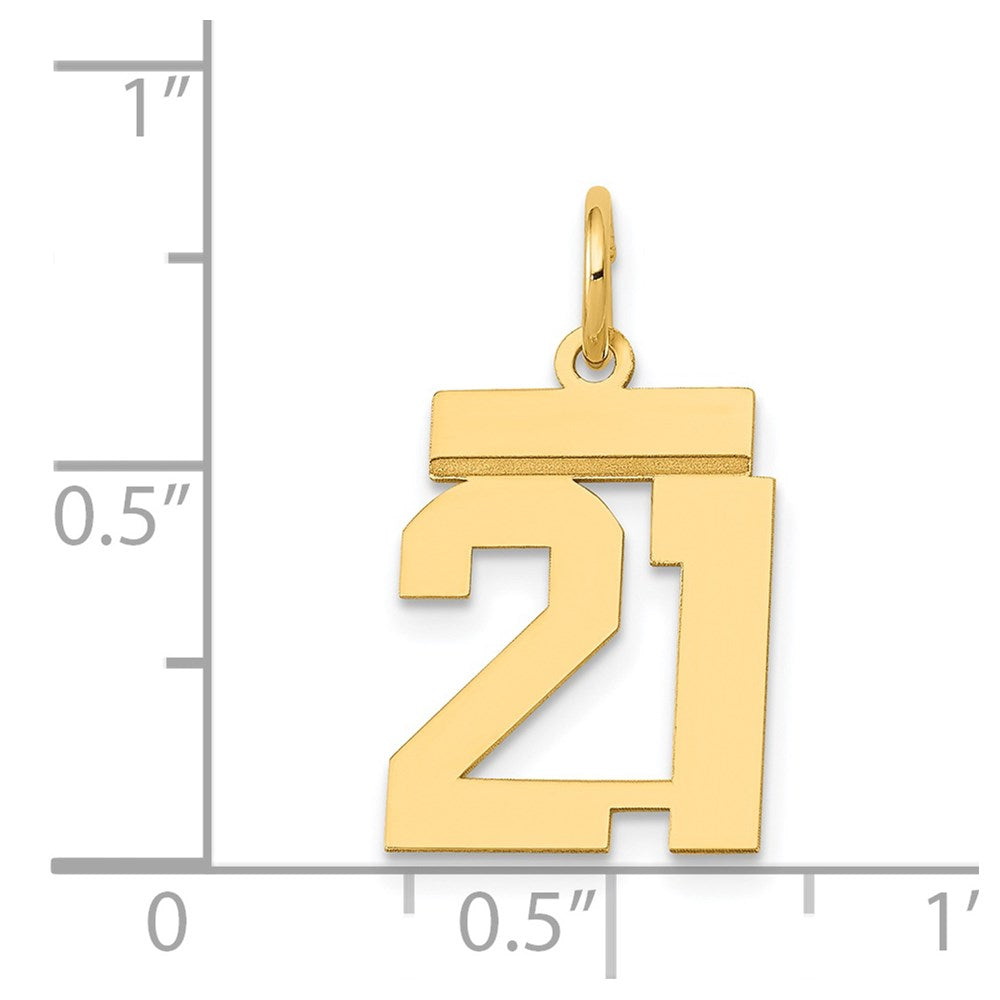 Million Charms 14k Small Polished Number 21 Necklace Charm Pendant, Graduation, Birthday, Anniversary