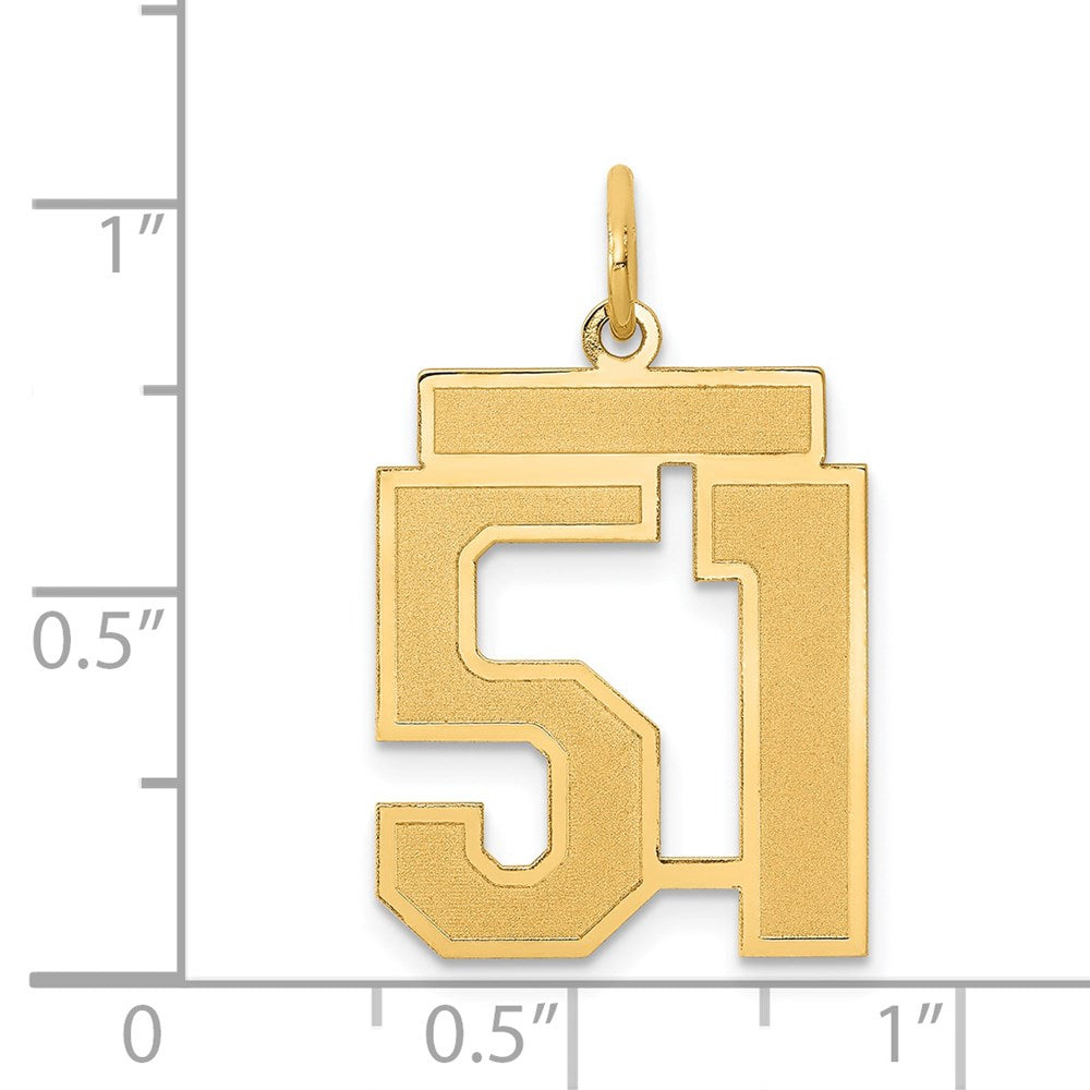 Million Charms 14K Yellow Gold Themed Medium Satin Number 51 Charm