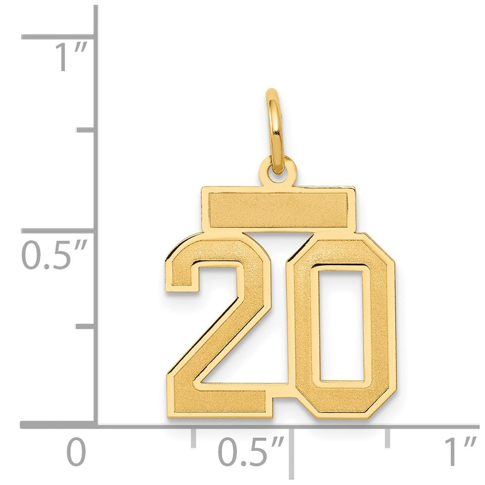 Million Charms 14K Yellow Gold Themed Small Satin Number 20 Charm