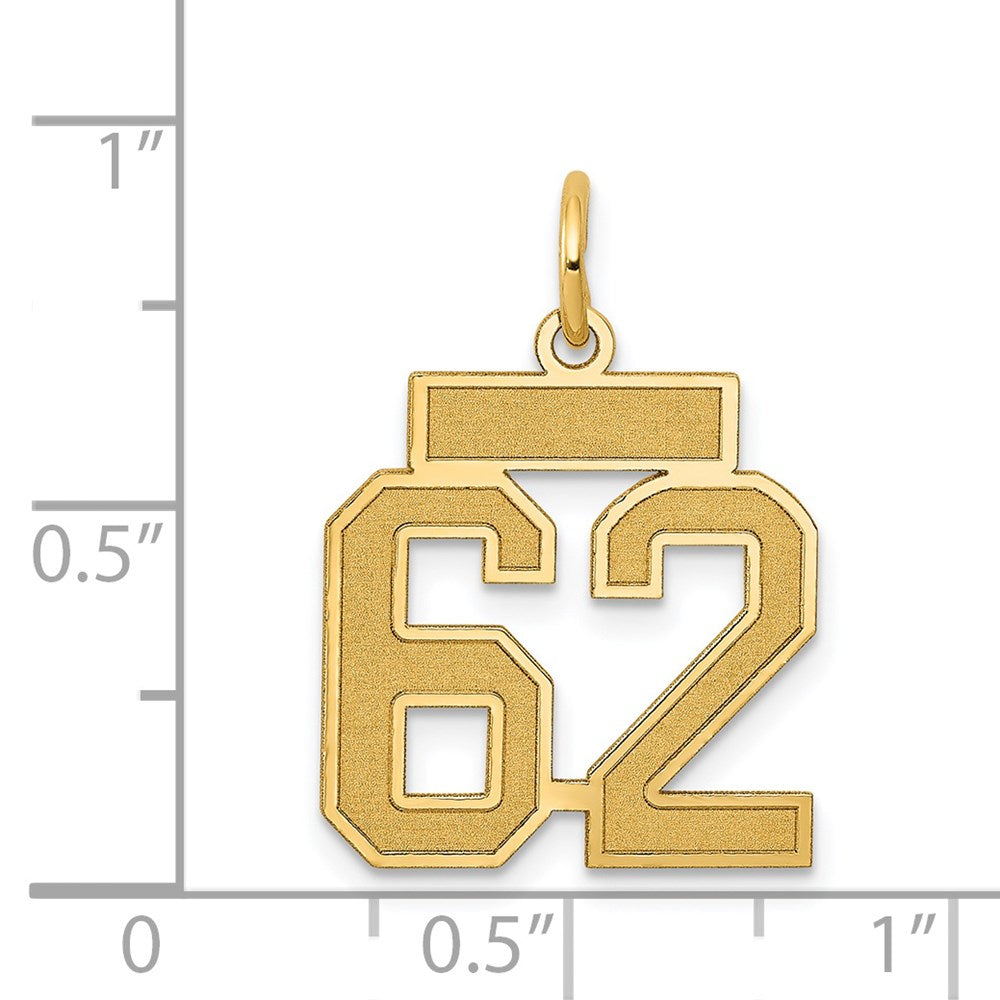 Million Charms 14K Yellow Gold Themed Small Satin Number 62 Charm
