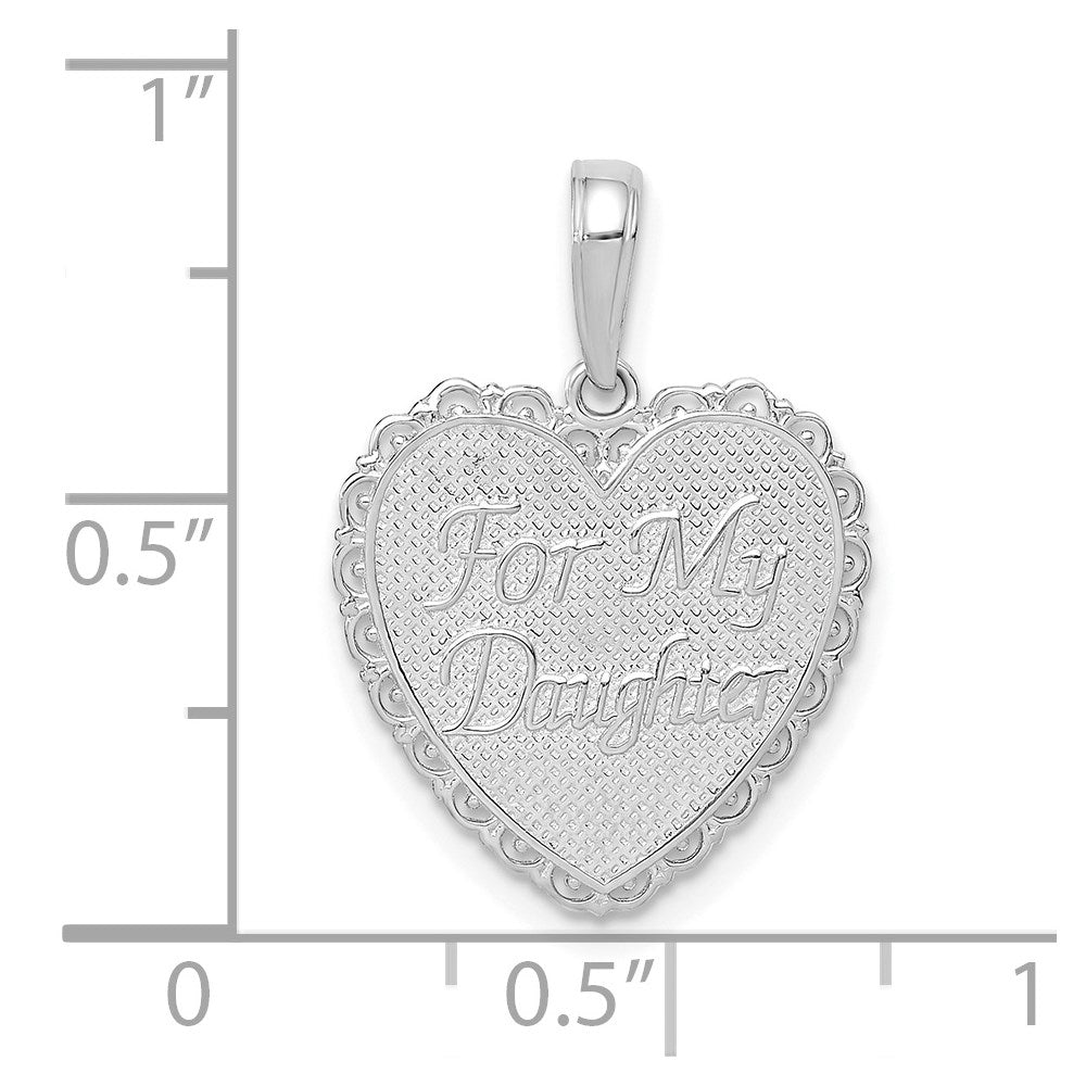 Million Charms 14K White Gold Themed Reversible For My Daughter Heart Pendant