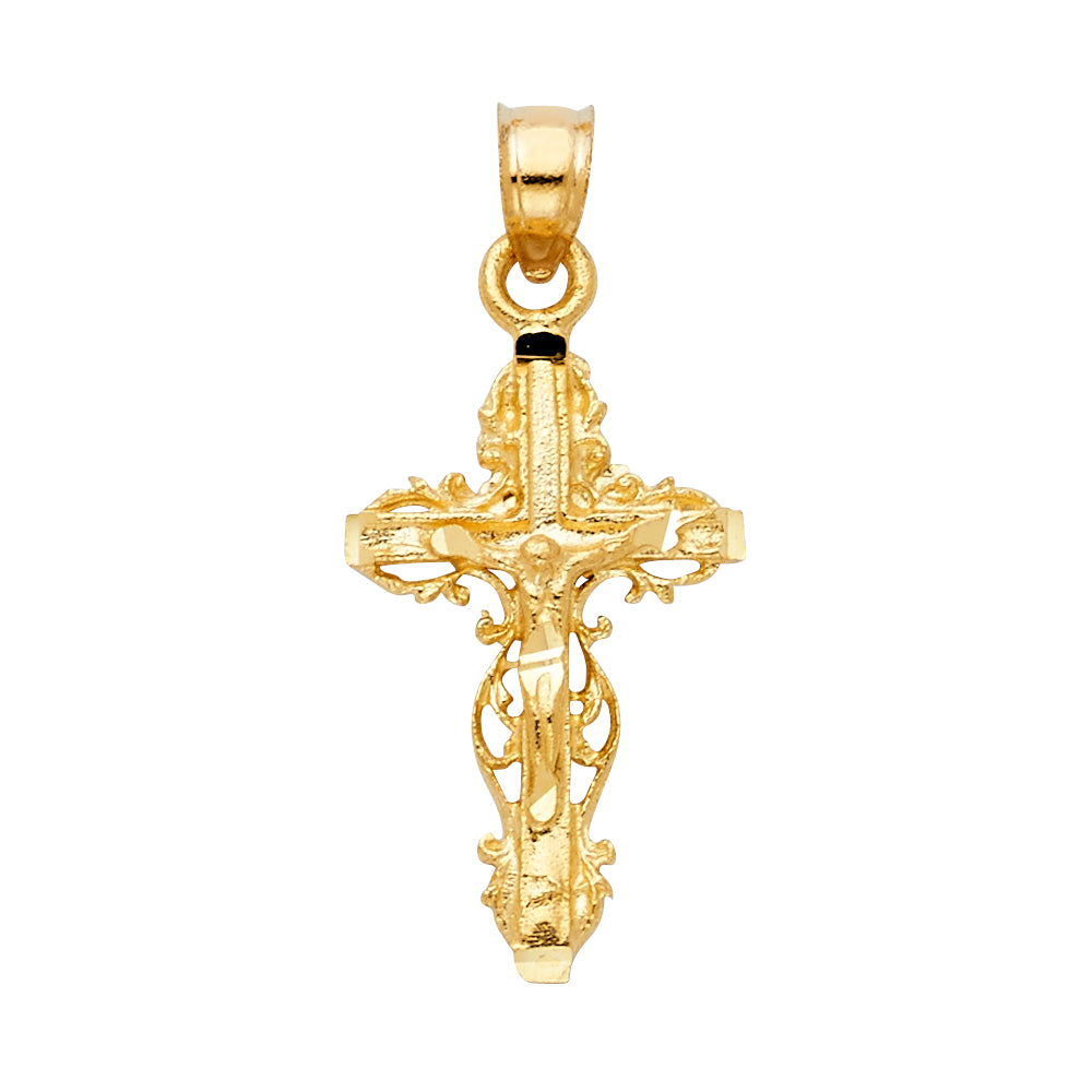 14k Yellow Gold Religious Fancy Crucifix Charm Pendant (25mm x 16mm)