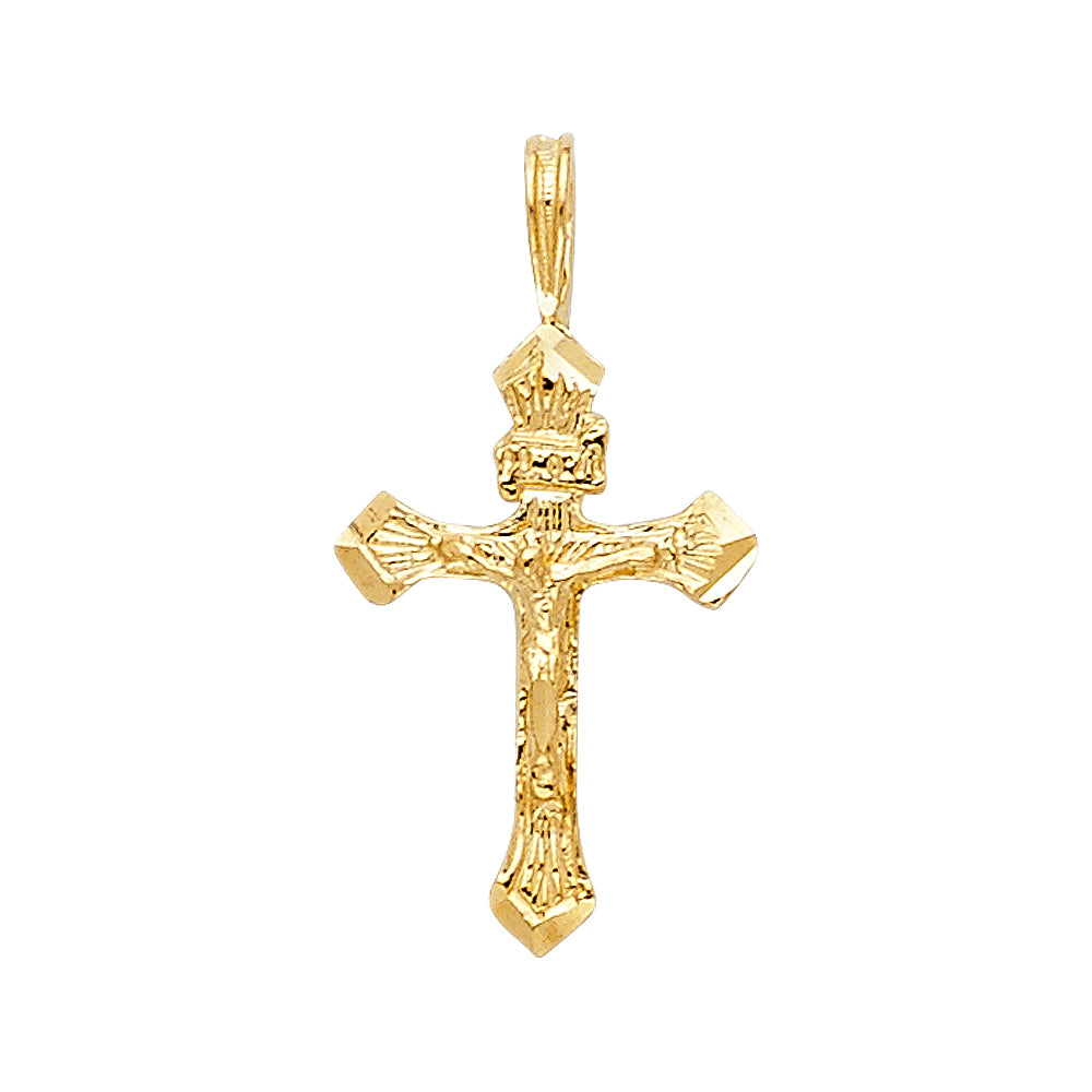 14k Yellow Gold Small/Mini Religious Fancy Tiny Crucifix Charm Pendant (17mm x 11mm)