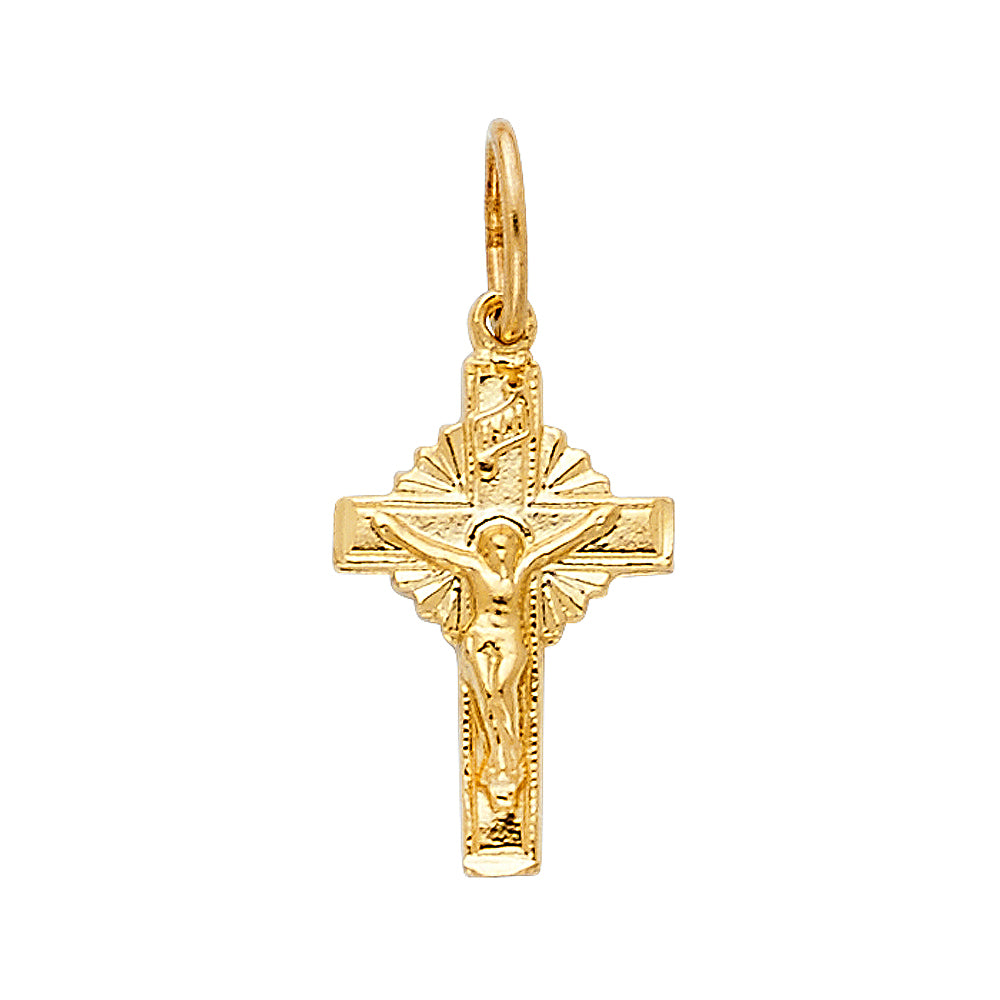 14k Yellow Gold Small/Mini Religious Fancy Tiny Crucifix Charm Pendant (16mm x 10mm)