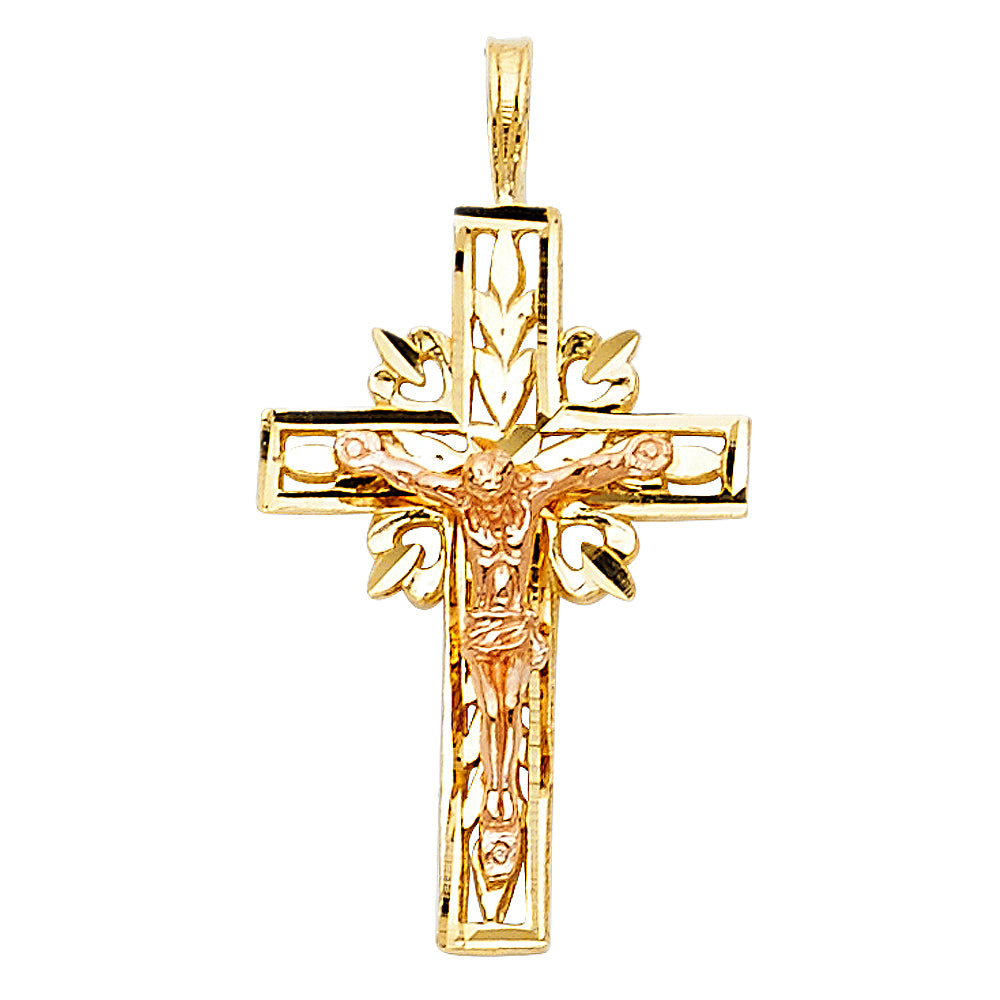14K Two-tone Gold Small/Mini Religious Crucifix Charm Pendant (24mm x 15mm)