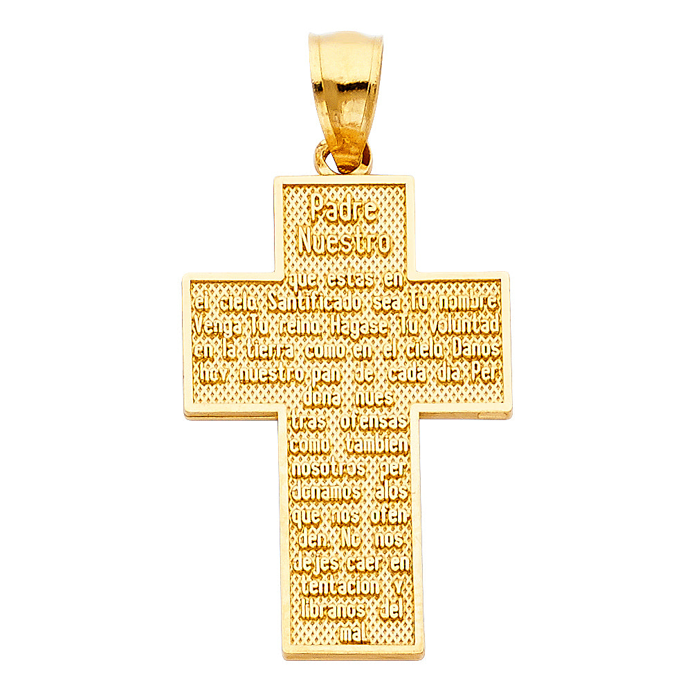 14k Yellow Gold Religious Padre Nuestro Cross Charm Pendant (30mm x 20mm)