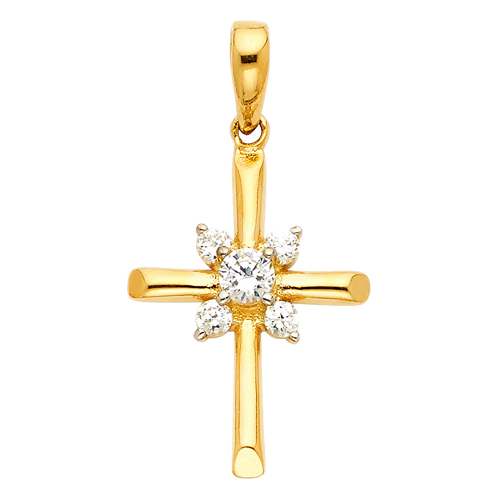 14k Yellow Gold Religious CZ Cross Charm Pendant (20mm x 15mm)