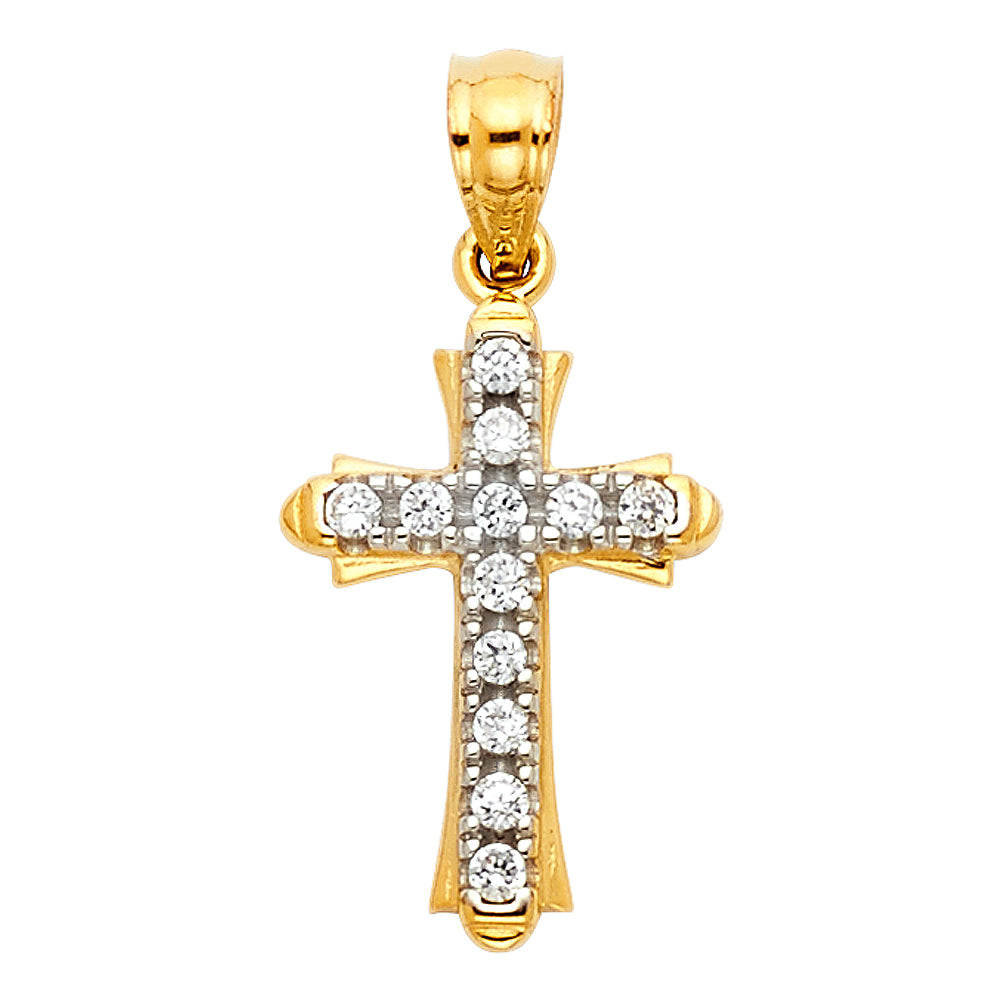 14k Yellow Gold Small/Mini Religious CZ Cross Charm Pendant (16mm x 11mm)