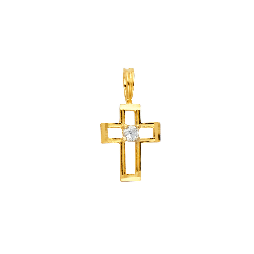 14k Yellow Gold Small/Mini Religious CZ Cross Charm Pendant (15mm x 8mm)