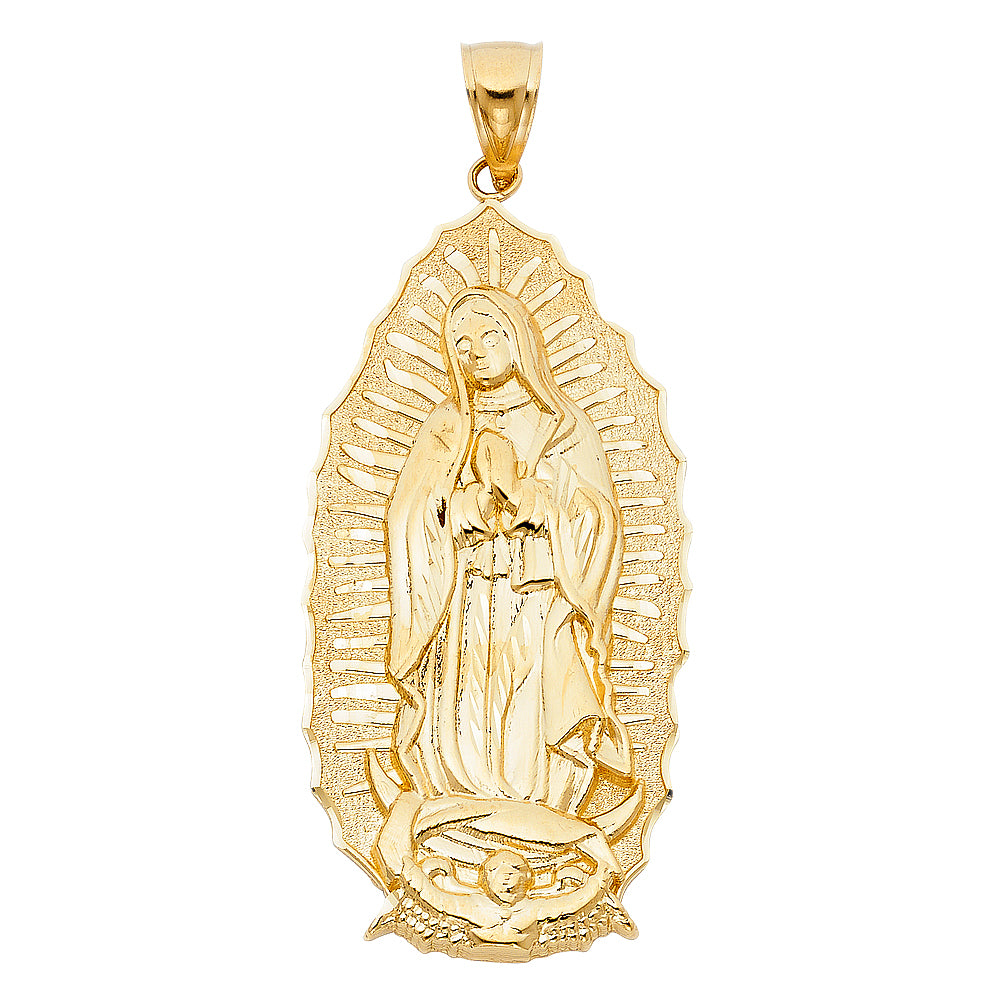 14k Yellow Gold Large Our Lady Of Guadalupe Charm Pendant (60mm x 30mm)
