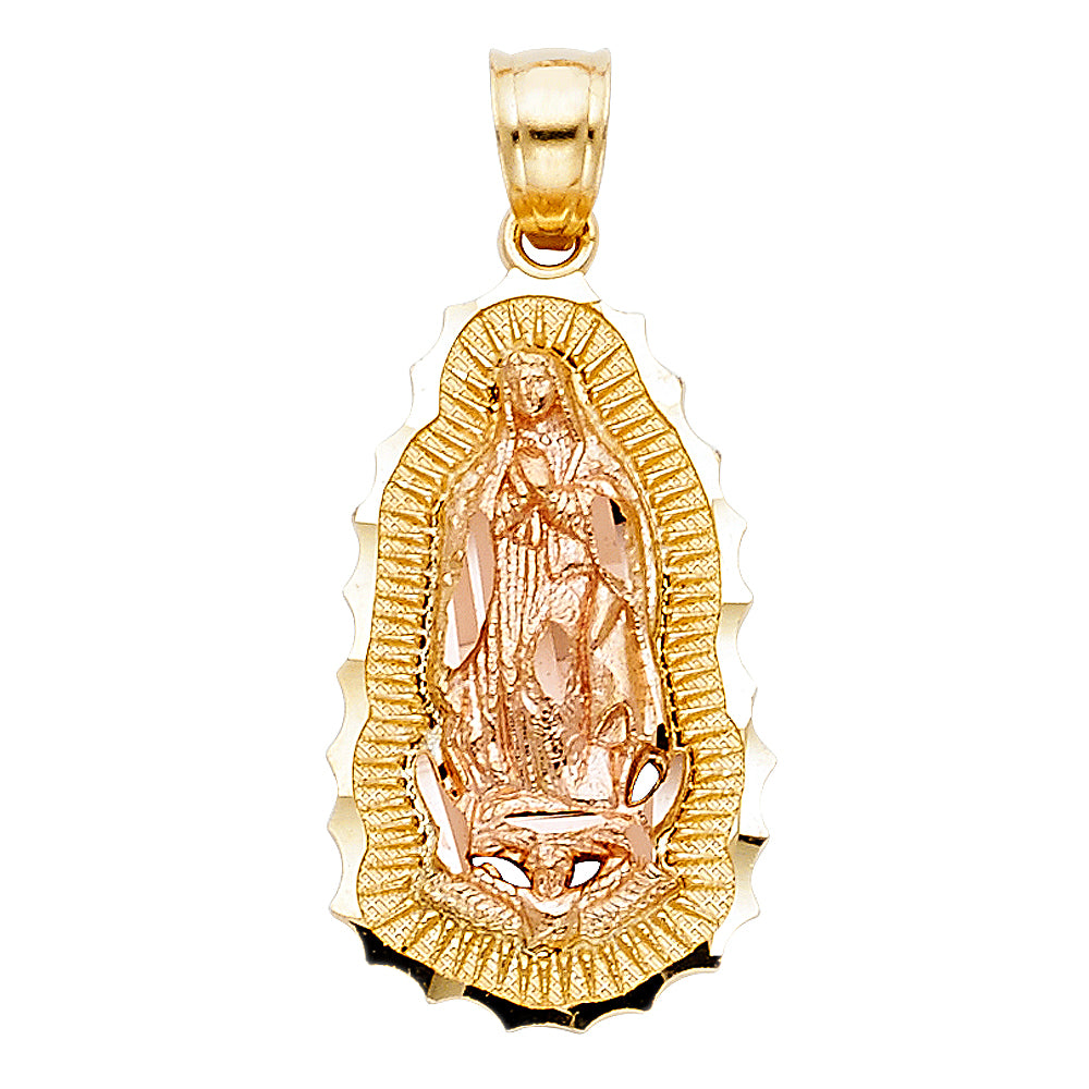 14K Two-tone Gold Small/Mini Our Lady Of Guadalupe Charm Pendant (16mm x 9mm)