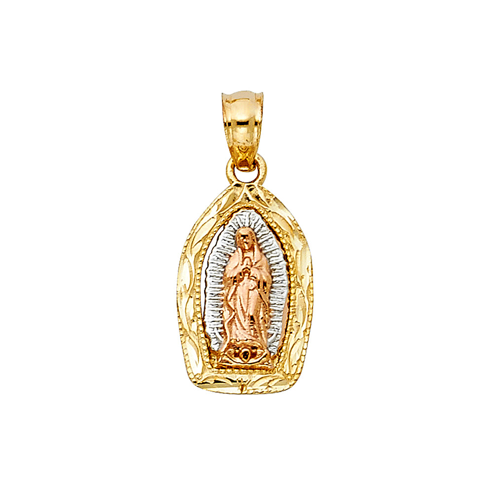 14K Tri-Color Gold Small/Mini Our Lady Of Guadalupe Charm Pendant (17mm x 13mm)