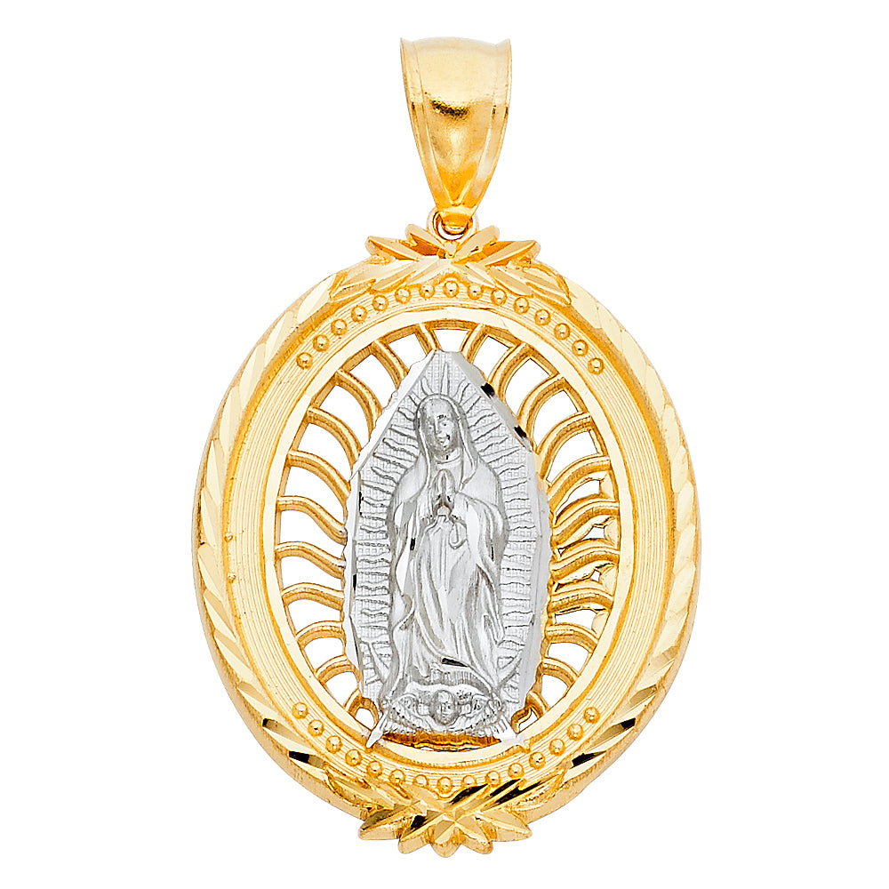 14K Two-tone Gold Large Our Lady Of Guadalupe Charm Pendant (38mm x 31mm)