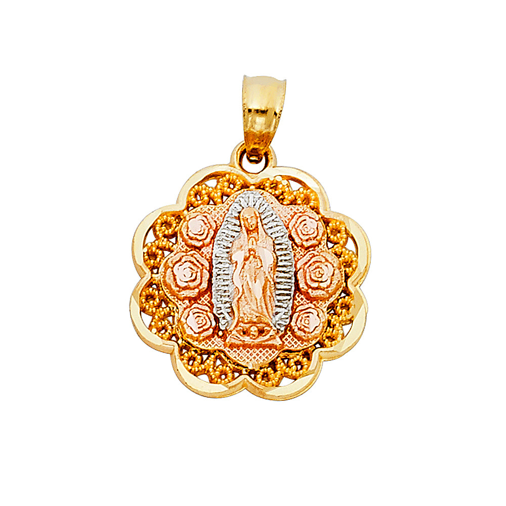 14K Tri-Color Gold Our Lady Of Guadalupe Charm Pendant (20mm x 15mm)
