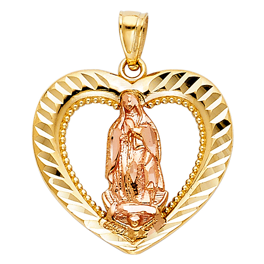 14K Two-tone Gold Our Lady Of Guadalupe Charm Pendant (20mm x 21mm)