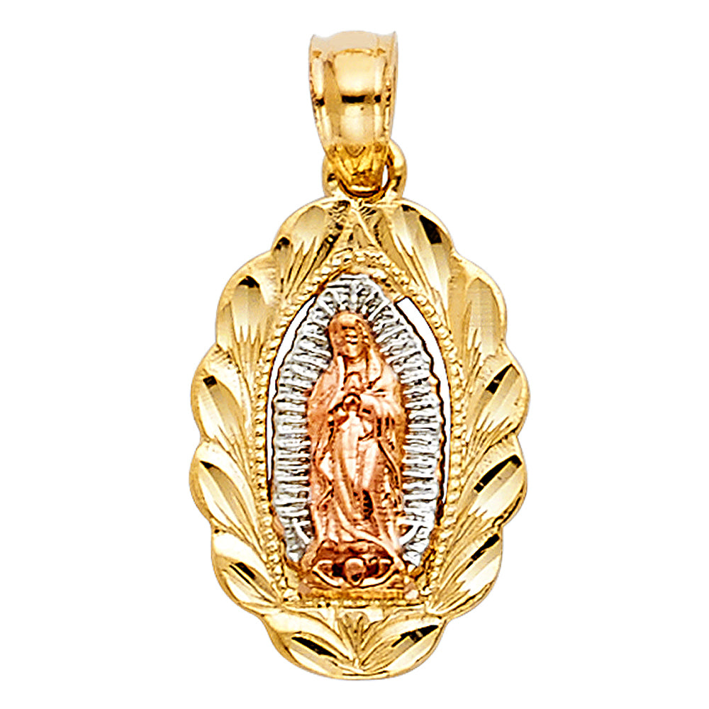 14K Tri-Color Gold Small/Mini Our Lady Of Guadalupe Charm Pendant (22mm x 12mm)