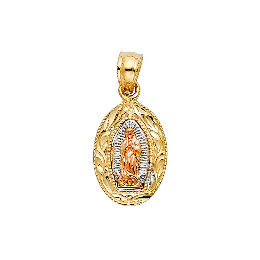 14K Tri-Color Gold Small/Mini Our Lady Of Guadalupe Charm Pendant (20mm x 10mm)