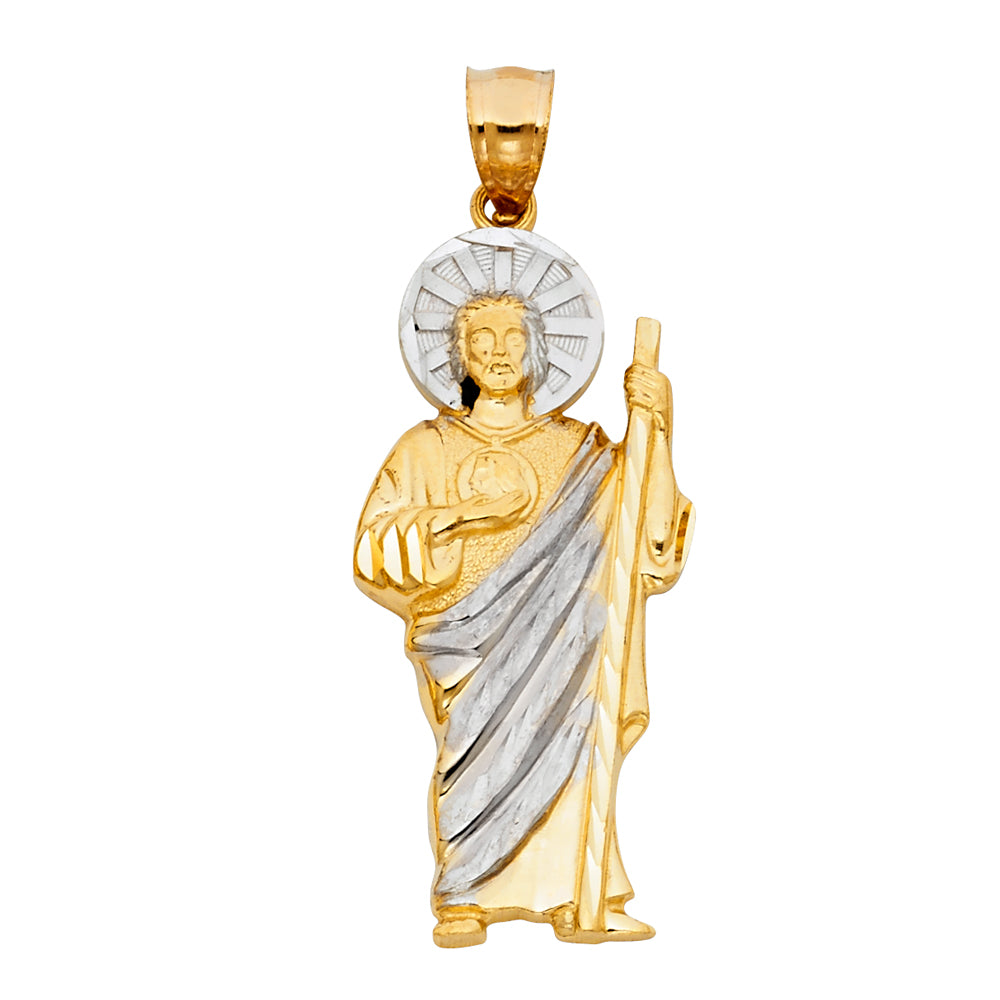 14K Two-tone Gold Religious Saint Jude Thaddeus Charm Pendant (45mm x 20mm)