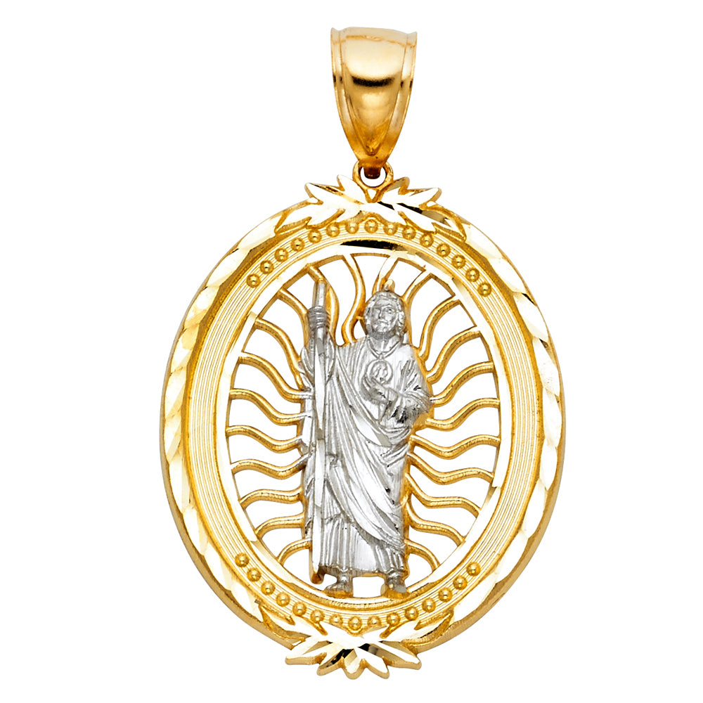 14K Two-tone Gold Large CZ Saint Jude Thaddeus Charm Pendant (45mm x 30mm)