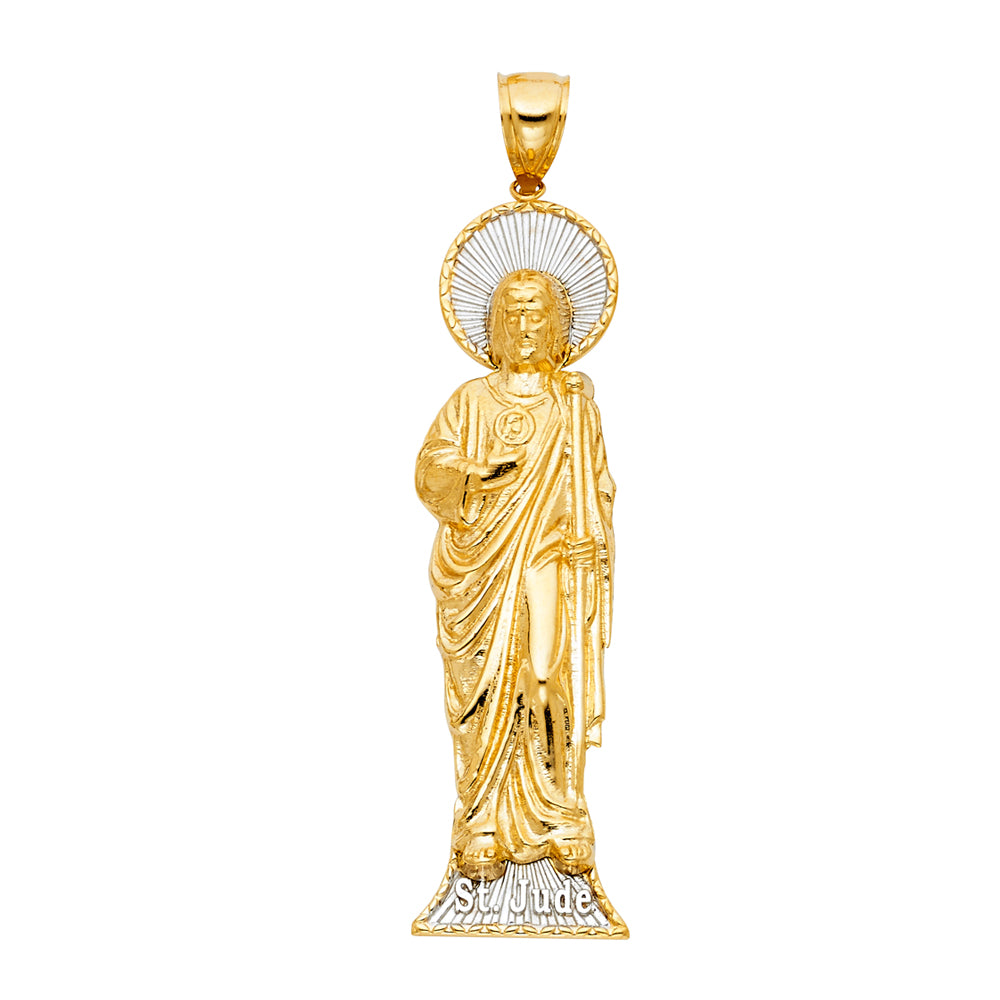 14K Two-tone Gold Large CZ Saint Jude Thaddeus Charm Pendant (60mm x 15mm)