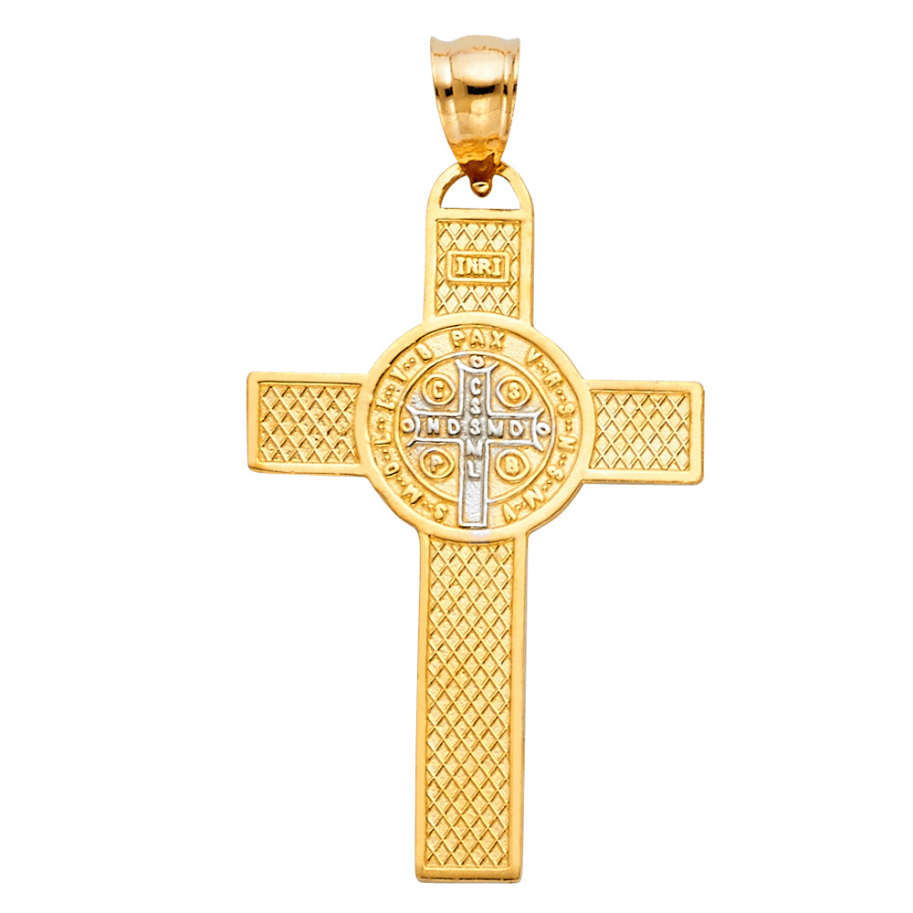 14K Two-tone Gold Religious San Benito Cross (40mm x 22mm)