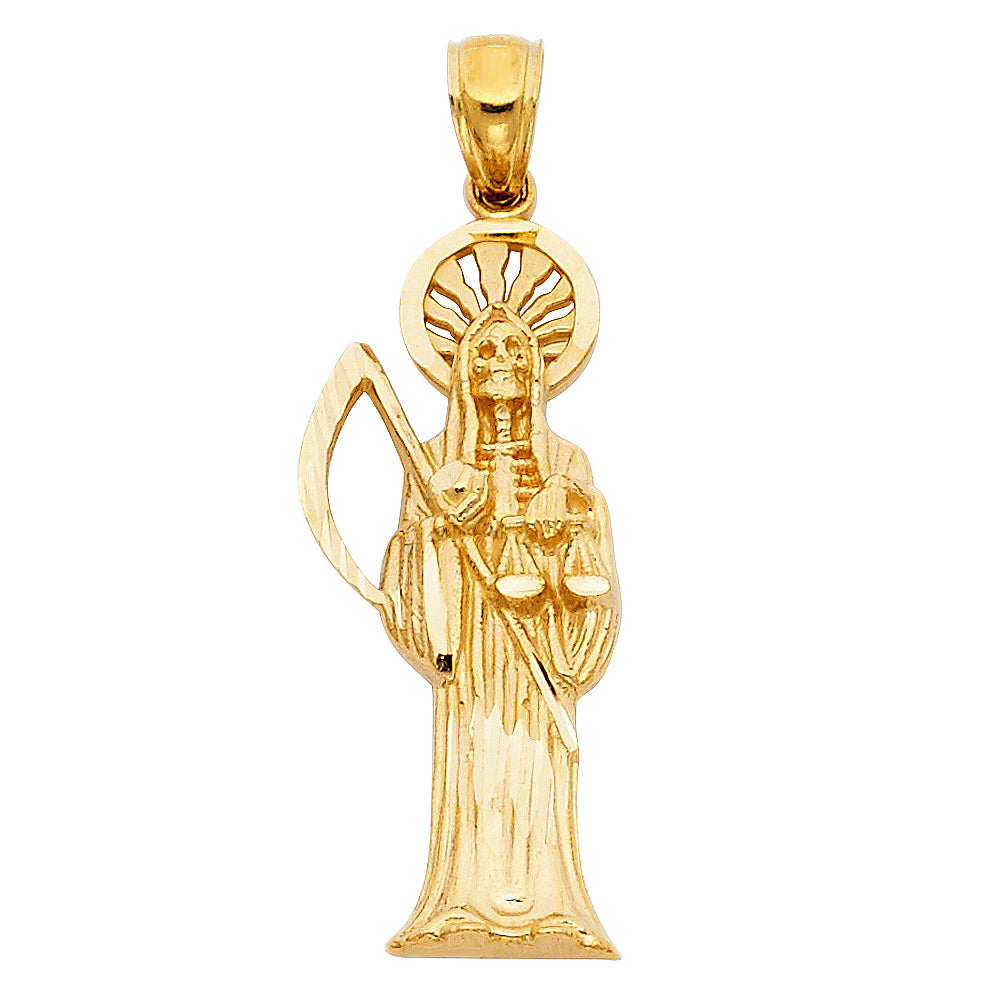 14k Yellow Gold Santa Muerte Charm Pendant (30mm x 13mm)