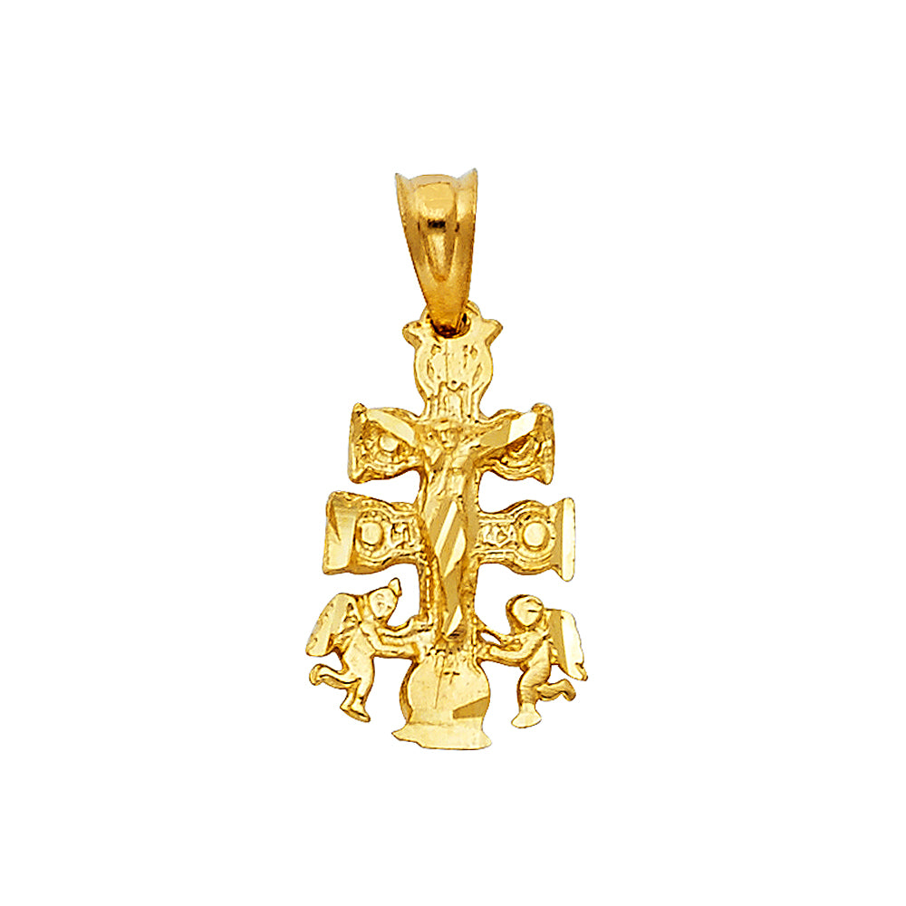 14k Yellow Gold Small/Mini Religious Cross Of Caravaca Charm Pendant (16mm x 10mm)
