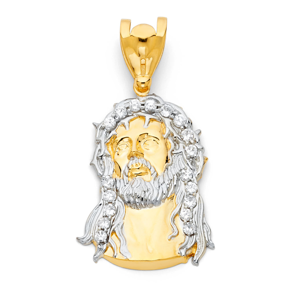 14K Two-tone Gold Large Jesus Christ Head Charm Pendant (70mm x 40mm)