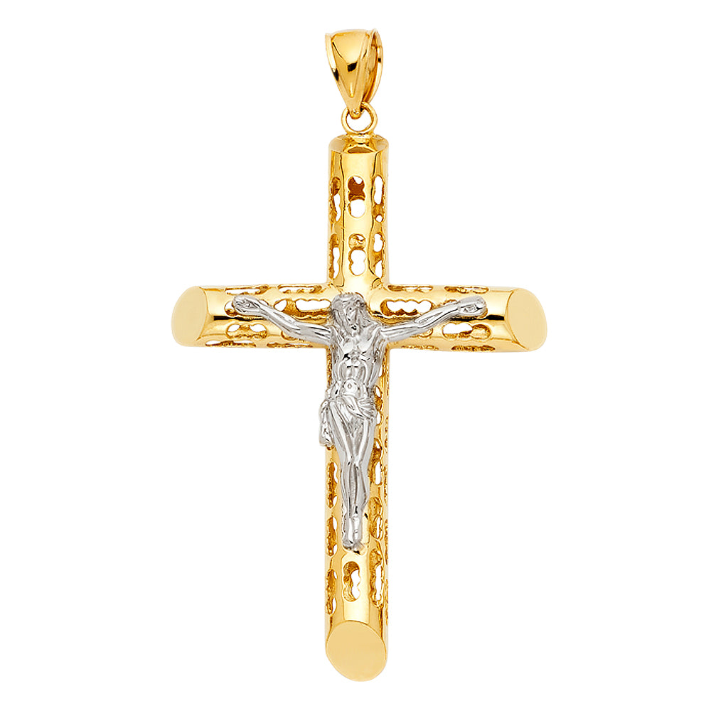 14k Yellow Gold Large Religious Cut-Out Crucifix Charm Pendant (68mm x 47mm)
