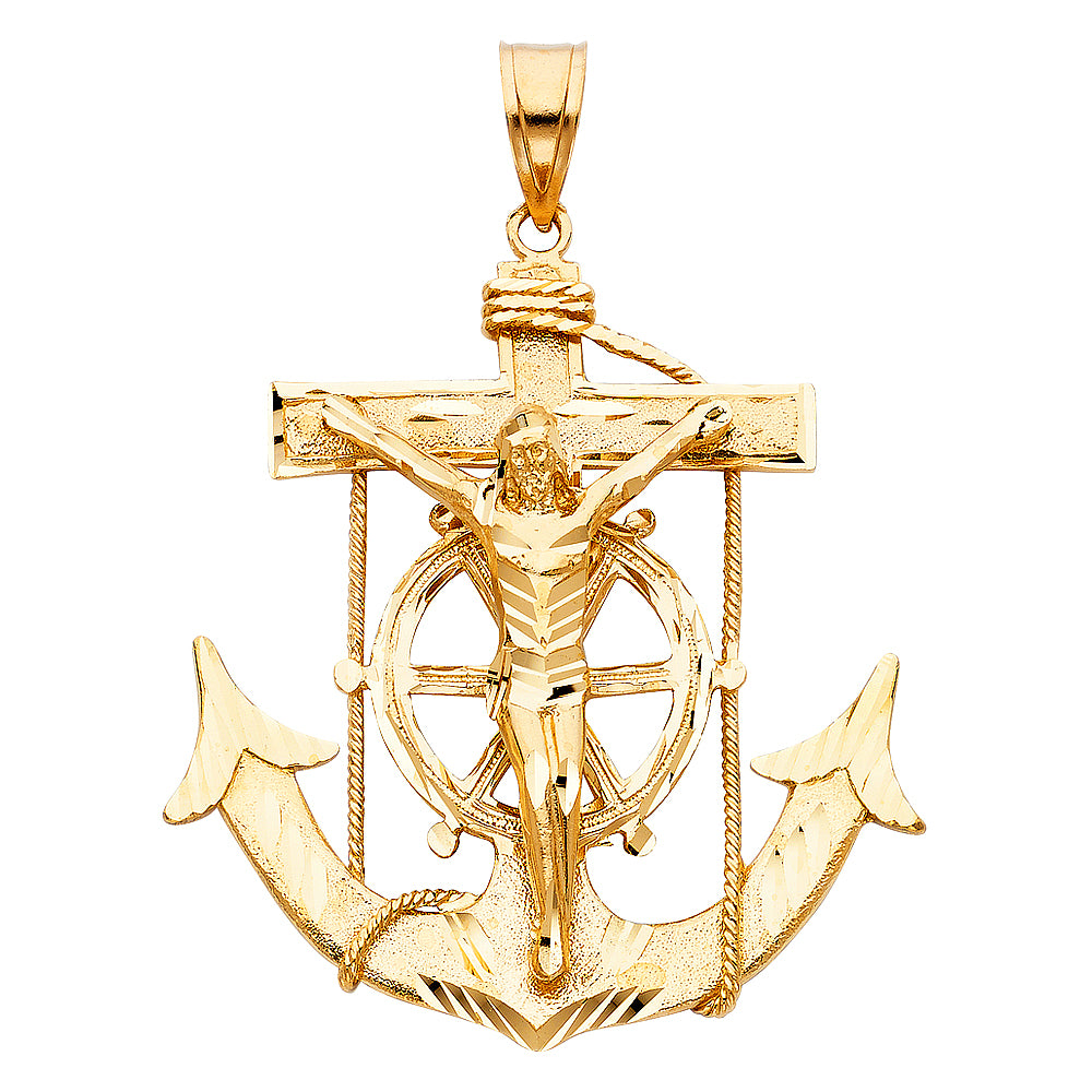 14k Yellow Gold Large Religious Mariner Crucifix Charm Pendant (66mm x 63mm)