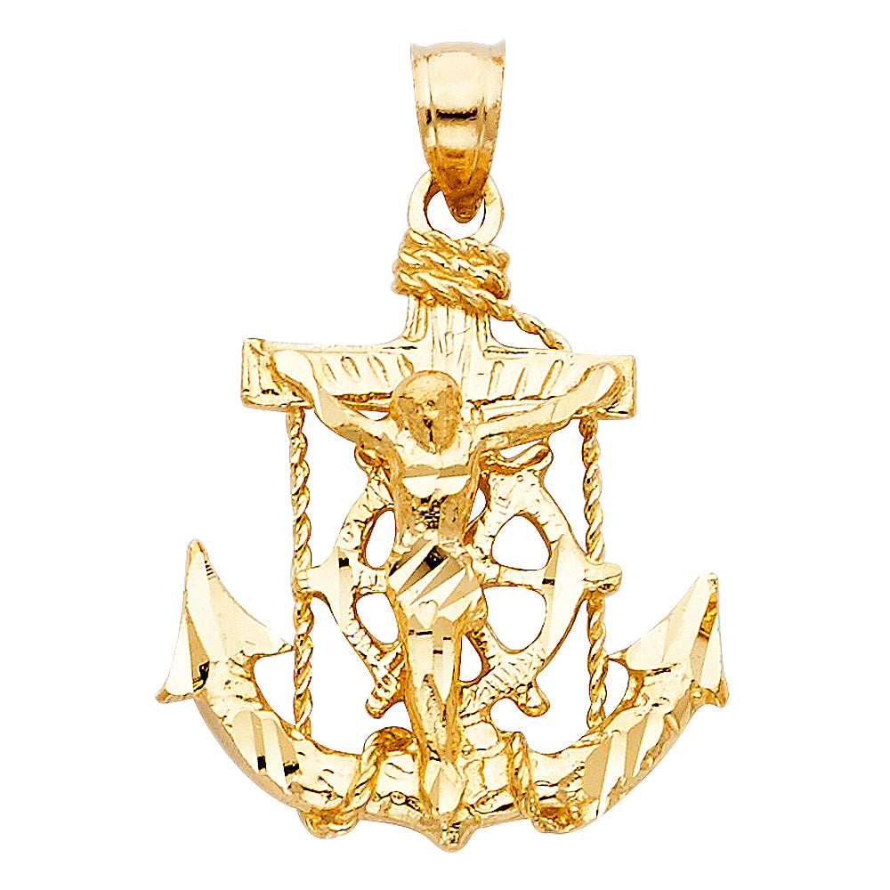 14k Yellow Gold Religious Mariner Crucifix Charm Pendant (25mm x 22mm)