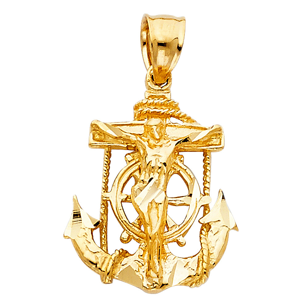 14k Yellow Gold Religious Mariner Crucifix Charm Pendant (19mm x 16mm)