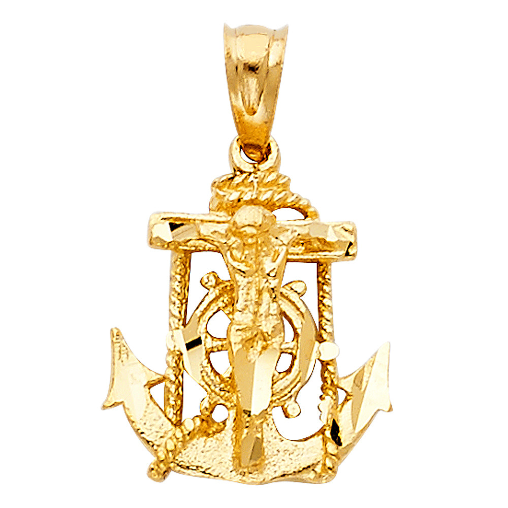 14k Yellow Gold Religious Mariner Crucifix Charm Pendant (15mm x 14mm)