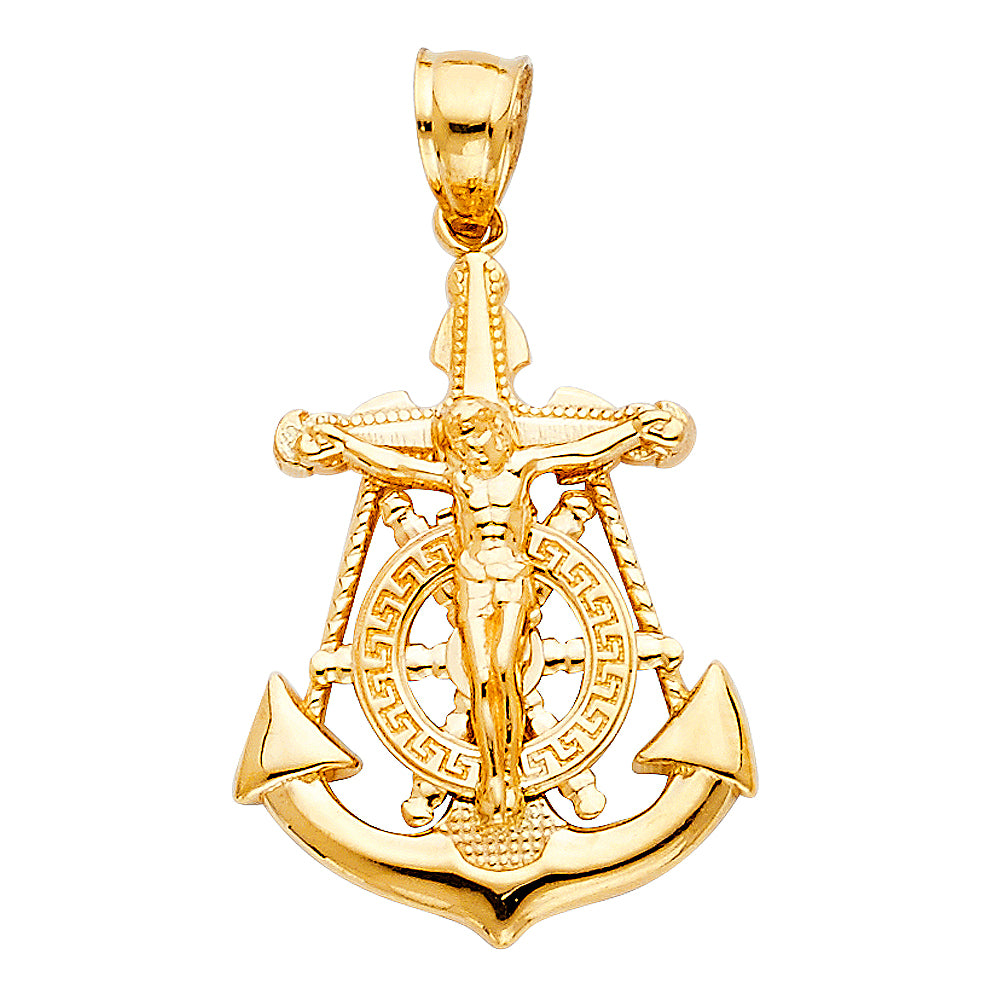 14k Yellow Gold Religious Mariner Crucifix Charm Pendant (25mm x 19mm)