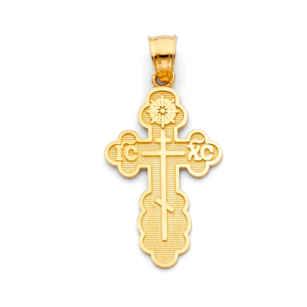14k Yellow Gold Religious Orthodox X Cross Charm Pendant (26mm x 18mm)