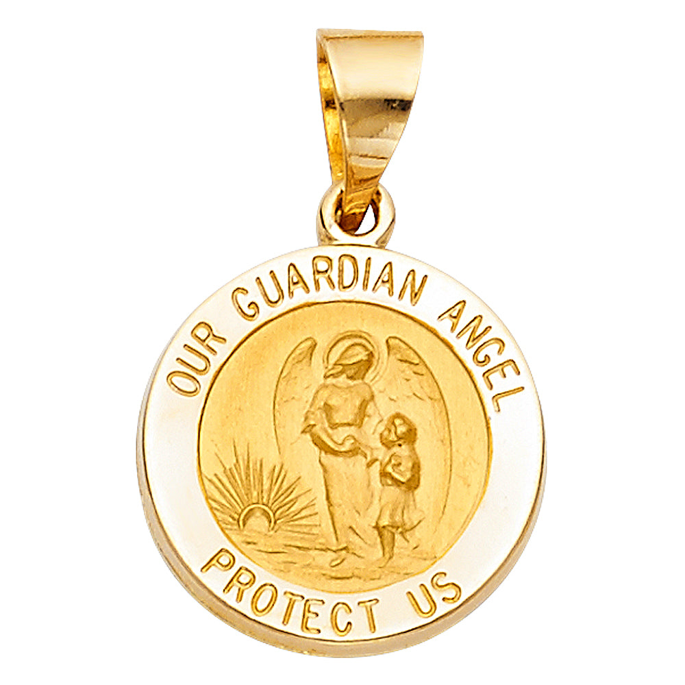 14k Yellow Gold Small/Mini Our Guardian Angel Charm Pendant (15mm x 15mm)