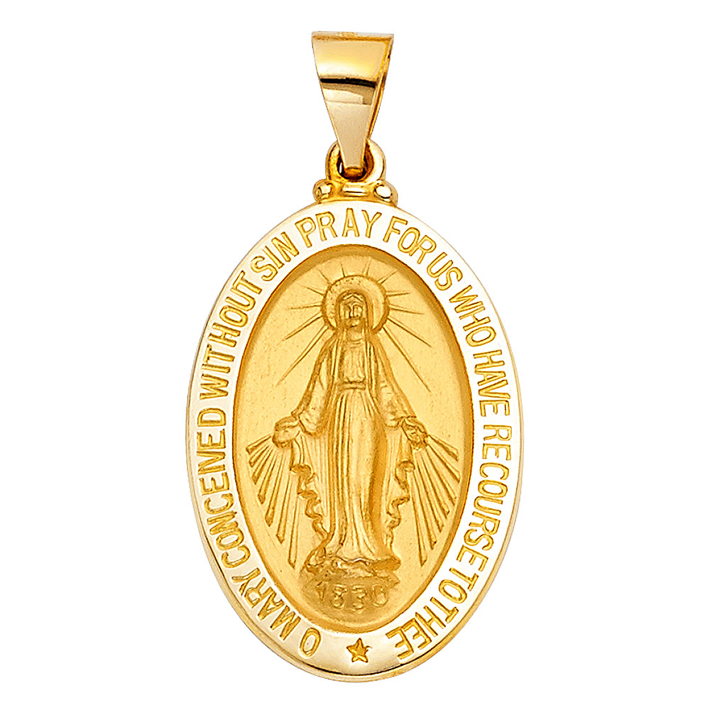 14k Yellow Gold Small/Mini Milagrosa Miraculous Medal Charm Pendant (25mm x 17mm)