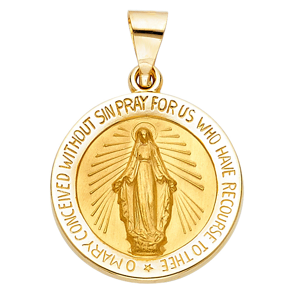 14k Yellow Gold Small/Mini Milagrosa Miraculous Medal Charm Pendant (22mm x 22mm)