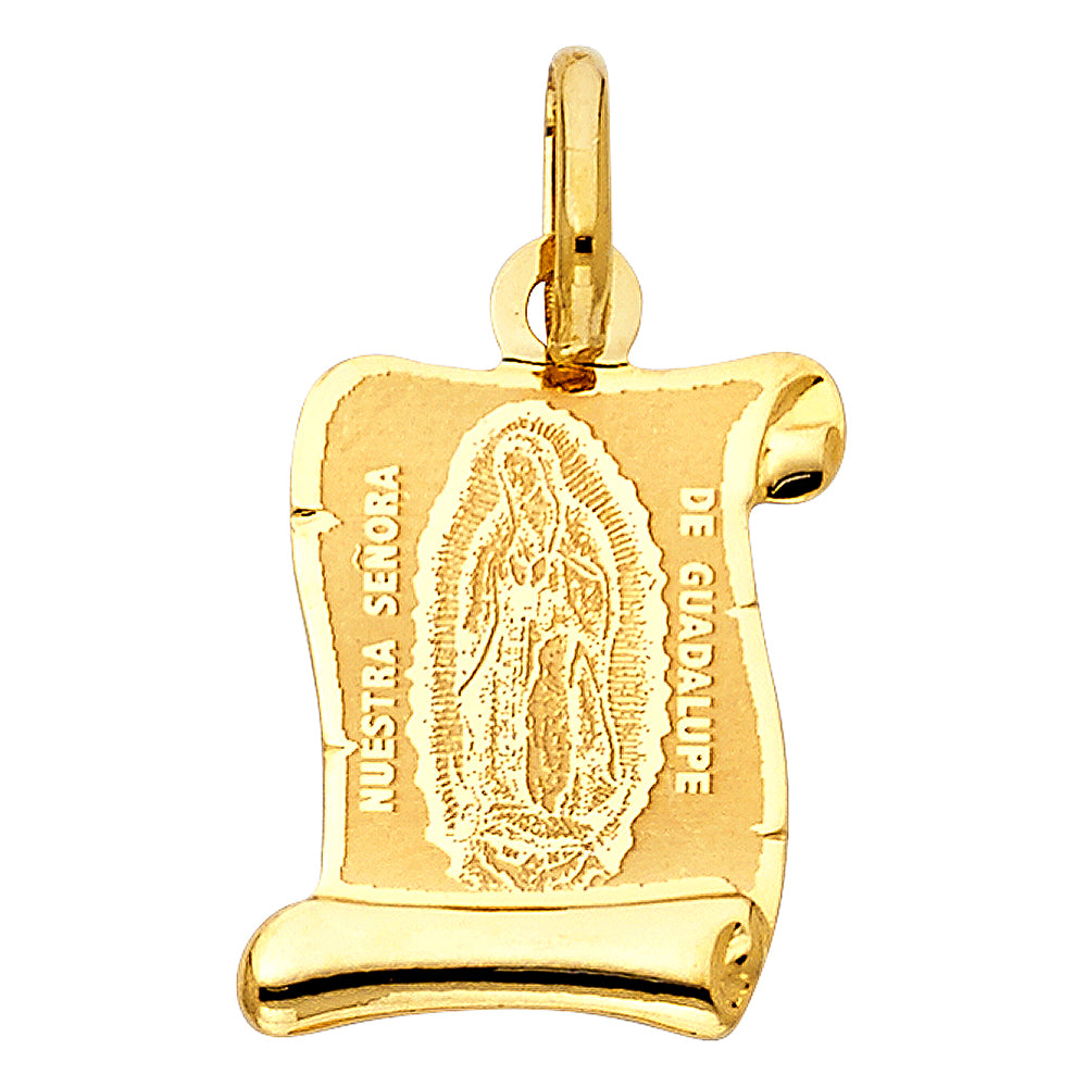 14k Yellow Gold Small/Mini Our Lady Of Guadalupe Charm Pendant (18mm x 15mm)