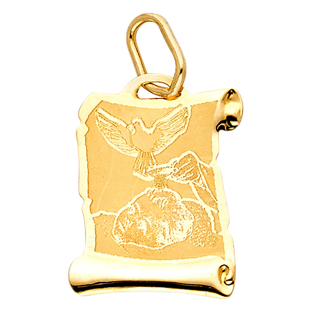 14k Yellow Gold Small/Mini Baptism Charm Pendant (16mm x 12mm)
