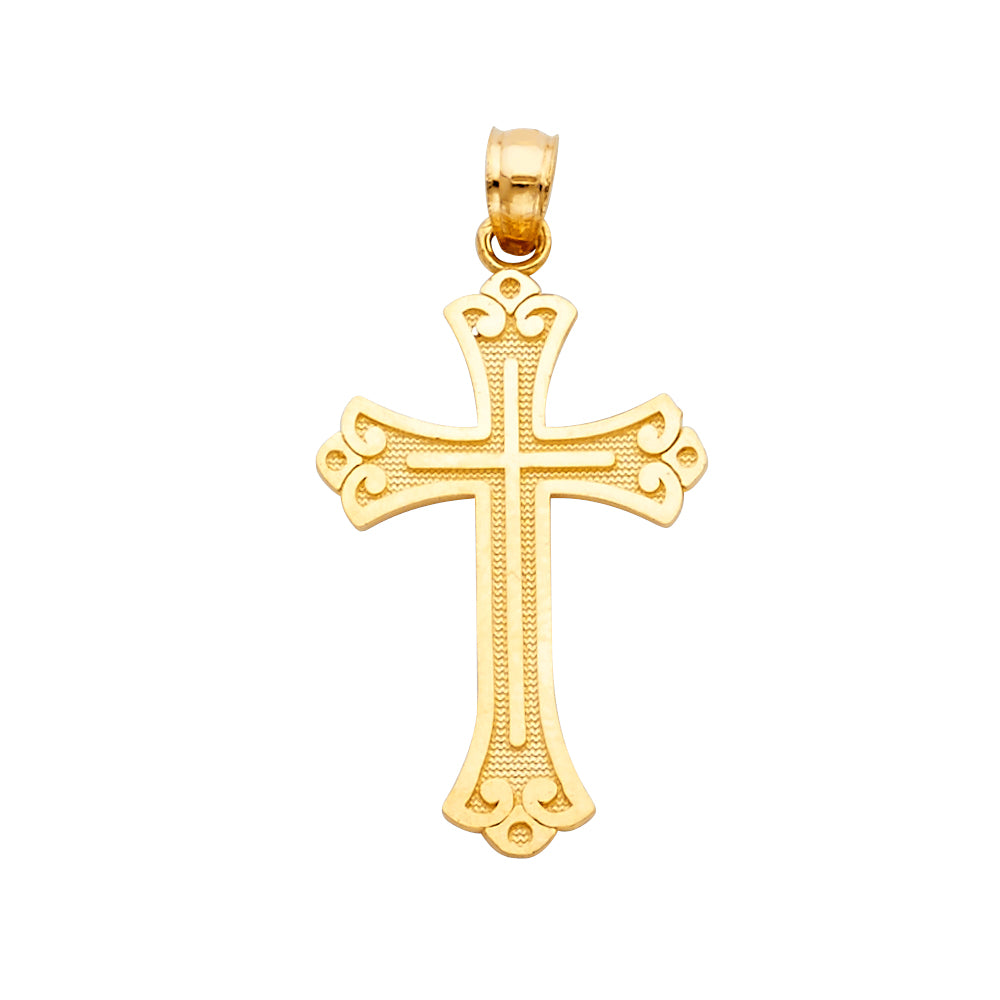 14k Yellow Gold Religious Budded Cross Pendant (45 X 30mm)